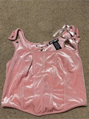 Hot Topic Shiny Pink Velvet Corset-Style Girls' Dress